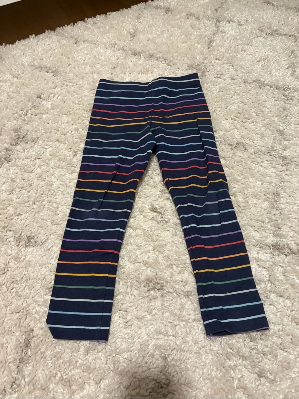 Primary Girls Navy Leggings with Rainbow Stripes, size 5